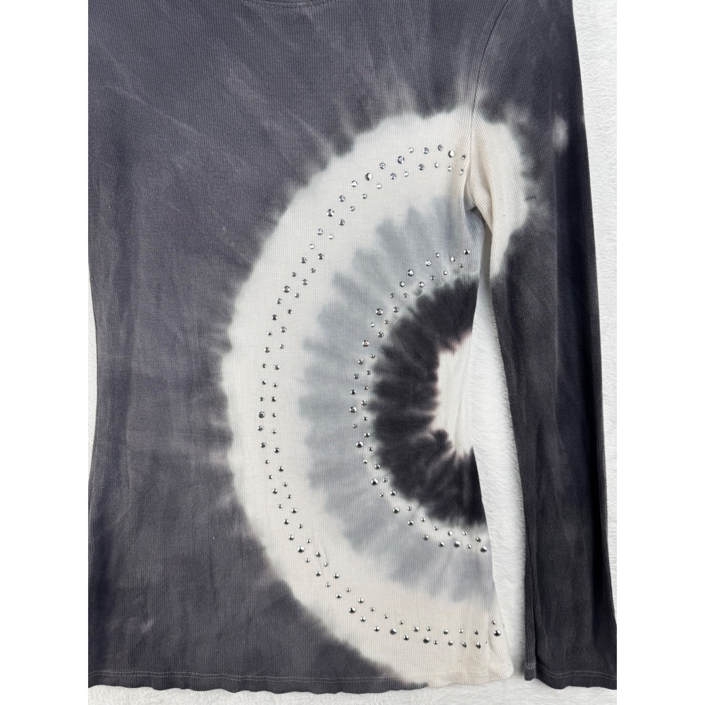 INC International Concepts Womens Medium Gray Tie Dye Rhinestone Ribbed Top M - Picture 2 of 6